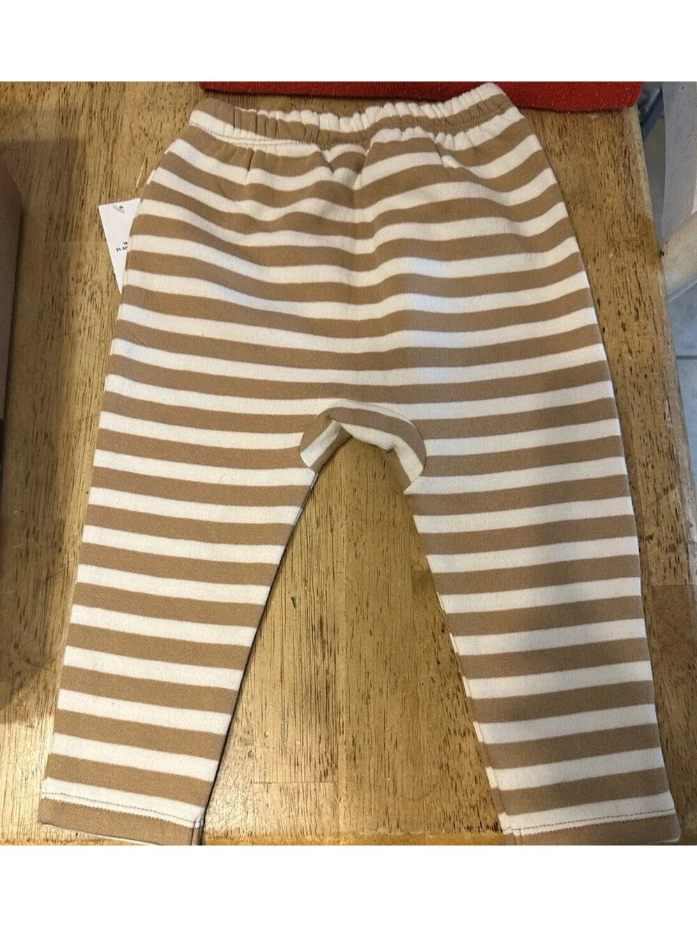 Old Navy Infant Baby Fleece Joggers Striped 18-24 months Tan & White NWT